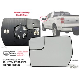 APA Replacement for Mirror Glass with Spotter Glass Heated 2011-2014 F150 Pickup Truck Driver Left Side BL3Z17K707E FO1324145