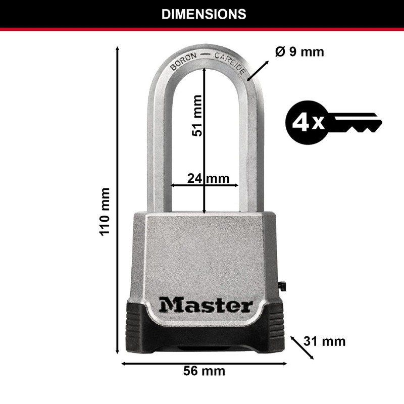 MASTER LOCK Heavy Duty Padlock, Security Level 9/10, Outdoor, Keyed