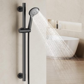 AULEEND Shower Slide Bar Handheld Shower Head with Hose, 5-Function Hand Shower with Wall Mount，shower slide bar,adjustable height shower head,Shower head (Matte Black) (Matte Black)