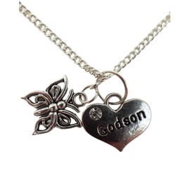 Silver Plated Necklace Butterfly Godson Love Heart Gem Pendant