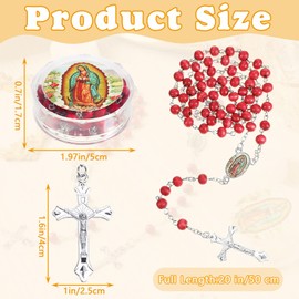 Bucherry 24 Pcs Virgen De Guadalupe Scented Rosary Necklace Our Lady of Grace Party Favor Catholic Gifts with Box Saint Jude Rosary Beads Necklace for Funeral Baptism First Communion Party(Red,Holy)