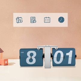 XUFOPLY Flip Desk Clock, Flipping Out Wall and Tabletop Flip Clock Battery Operated Retro flip Clocks with Digital Display Screen for Home, Bedrooms, Office (Blue)