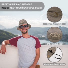 Sun Hat for Men, Cotton Embroidery Summer Outdoor Sun Protection Wide Brim Bucket Hat Foldable Safari Boonie Hat