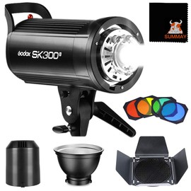 Godox SK300II 300Ws GN58 5600K Studio Strobe Light Bowens Mount Monolight Flash with BD-04 Barn Door Color Filters Reflector Set