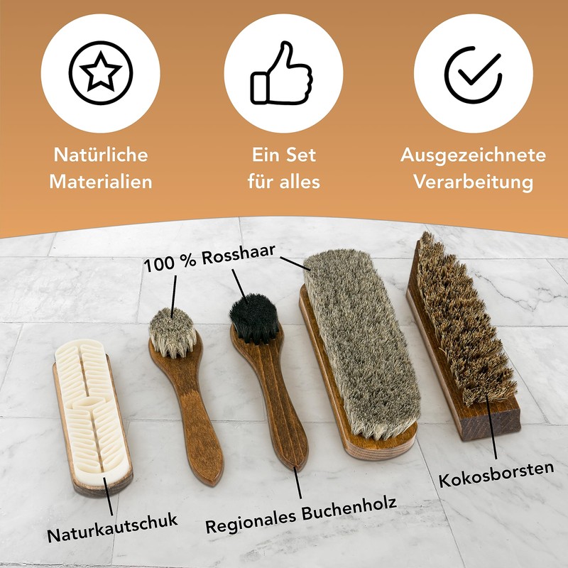 Berckland Pack of 5 Shoe Brushes Complete Set - Made
