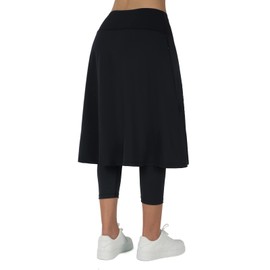 ANIVIVO Women Long Knee Length Skirt with Capris Leggings,Skirted Leggings with High Waisted Zipper Pockets(Black,2XL)