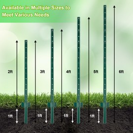 Fence Posts Pack of 10, Metal Fence Post 3 Feet, Heavy Duty Fence Posts Rust-Resistant and No Dig with U-Channel for Holding Garden Wire Fence, Corner Anchor Posts etc