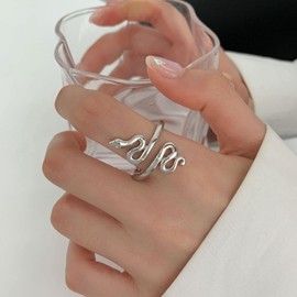 Inateannal Gothic Snake Rings Open Snake Finger Rings Silver Adjustable Snake Rings Vintage Serpent Knuckle Rings Snake Wrap Rings Statement Animal Serpent Rings
