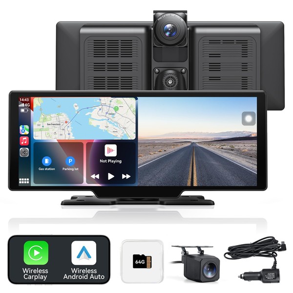 Carpeer Wireless Carplay Screen for Car, 10.26" Portable Car Play