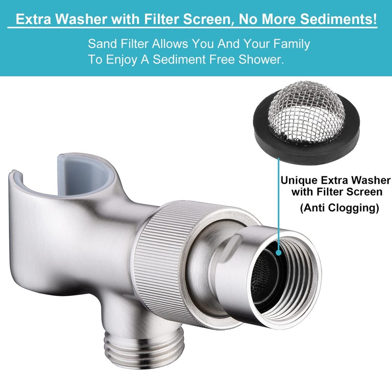 Brushed Nickel Metal Shower Head Holder - Adjustable Mount for