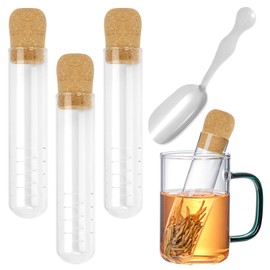 Juego de 4 infusores de té de vidrio para té y té sueltos, colador de vidrio y cucharadita, difusor transparente reutilizable con tubo de vidrio de corcho