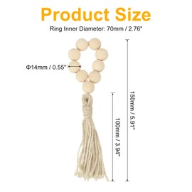 sourcing map 6Pcs Wooden Bead Napkin Rings, Farmhouse Wood Bead Napkin Buckles with Jute Rope Tassels for Christmas Thanksgiving Wedding Home Table Decor (Khaki)