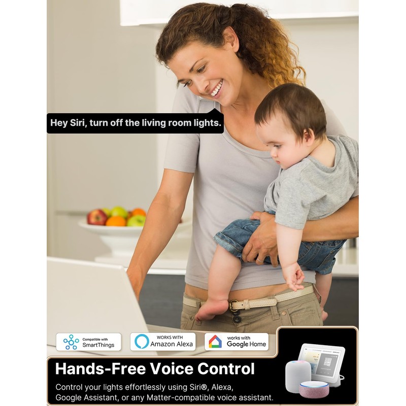 MOES Matter Smart Touch Wall Light Switch, Glass Panel Wi-Fi