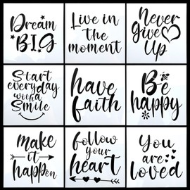 YapitHome 9 Pcs Letter Stencil 20 X 20 cm Motivational Drawing Painting Template for DIY Craft Spraying,Painting,Drawing,Wood,Wall Design