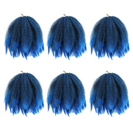6Packs Marley Braiding Hair 8Inch Short Afro Kinky Twist Crochet Hair Braids Ombre Synthetic Fiber Hair Extensions for Women(1B-Blue)