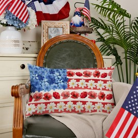 AACORS 4th of July Pillow Covers 12x20 Inch Myosotis Poppy Decor Patriotic Holiday Pillow Case Independence Memorial Day Decorations for Sofa Couch AA551-12