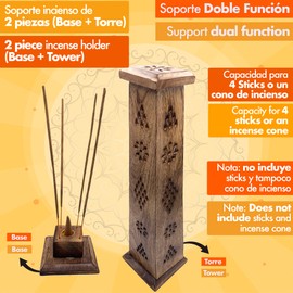 Incense Burner Wooden Tower Hand Carved in India Exclusive and Unique Design 30 x 8 x 8 cm Weight 190 g Wooden Incense Holder