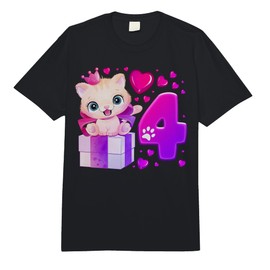 4th Birthday Girl 4 Years Cat Number 4 Comfort Colors Adult Heavyweight T-Shirt