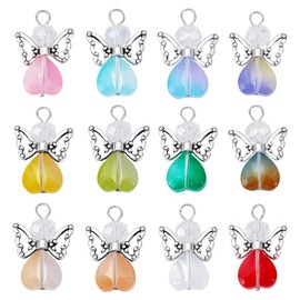 PH PandaHall 60pcs Angel Wing Charms Colorful Fairy Dangle Pendants Gradient Color Heart Beads Charms Fairy Angel Pendants for Earrings Necklace Bracelet Keychain Jewelry, Platinum