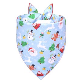 WoffBow Christmas Dog Bandana for Large and X-Large Dogs - Reversible Red & Blue Santa Snowman Print Scarf - Adjustable Pet Costume for Holiday Photos & Gifts