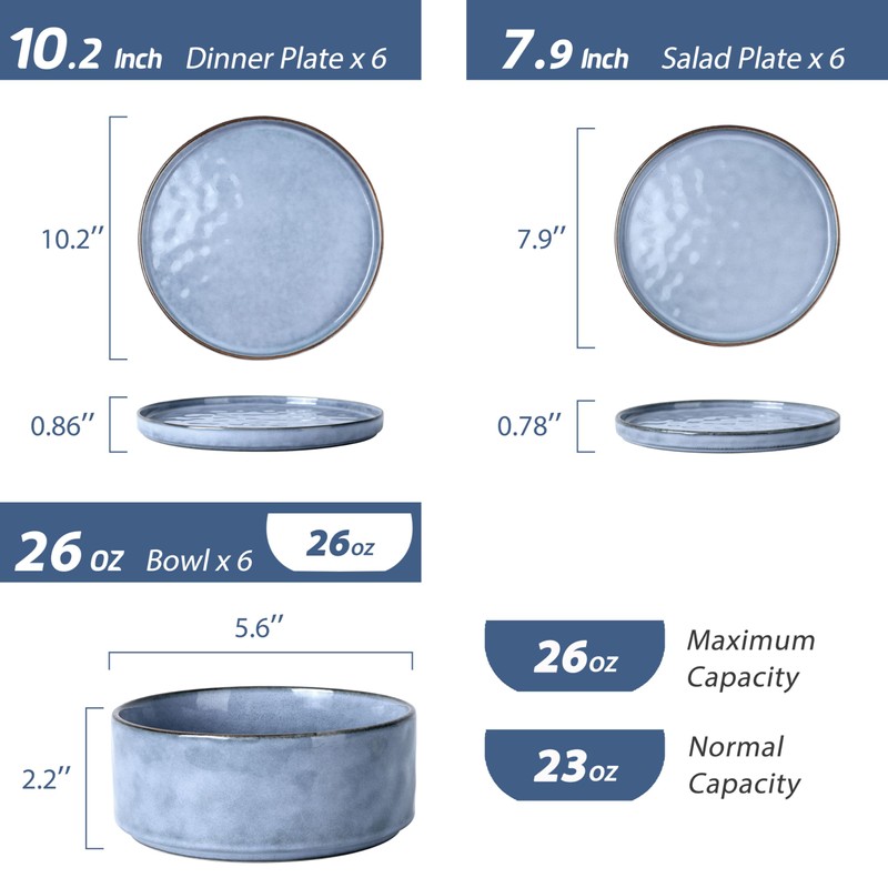 LIANYU 18 Pcs Dinnerware Sets for 6, Plates and Bowls