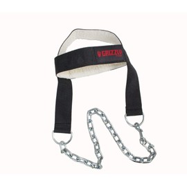 Grizzly Fitness Head Harness for Neck Training | One-Size | Used by Pros | Adjustable Weight Lifting Neck Trainer w/ Steel Chain, D-Ring, & Snap Attachments | Side Strap Swivel for Smooth Motions