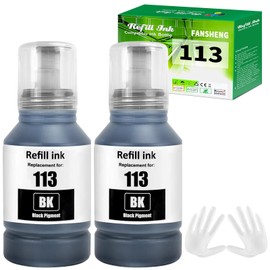 FANSHENG 113 Ink Compatible with Epson 113 ink refill bottles for EcoTank ET-5800 ET-16680 ET-16150 ET-16600 ET-16650 ET-15000 ET-5100 ET-5150 ET-5160 ET-5170 ET-5800 Pro ET-5800 (2 Pack， Black x 2)