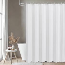 THAIGEE 2-in-1 Waterproof Fabric Shower Curtain or Liner,Linen Textured,Breathable TPU & Washable Bathroom Shower Curtain Set with 12 Plastic Hooks,Modern,72"x72",White