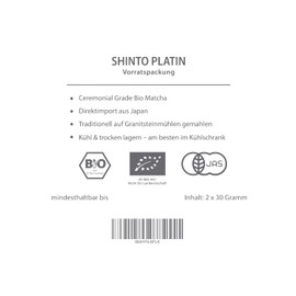 Bio Matcha Tee Shinto® Platin - Ceremonial Grüntee-Pulver - beschattet & handgepflückt - Direktimport aus Uji Japan - Nachfüllpackung 2x30g