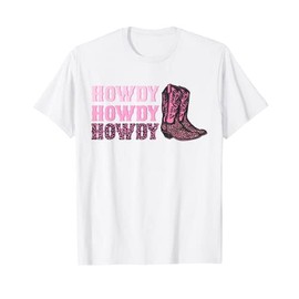 Vintage Leopard Print Howdy Western Cowgirl Boots Rodeo T-Shirt