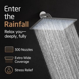 12-Inch Rectangle Rain Shower Head, KES Ultra-Thin High Pressure Rainfall Shower Heads, 300 Nozzles for Dense Water Flow, Full Body Waterfall Coverage, Wall or Ceiling Mount, Brushed Steel, J215F18-BS