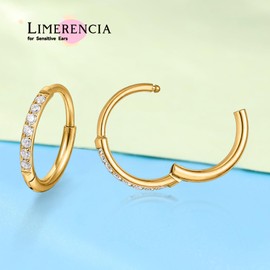Limerencia Small Hoop Earrings for Women, Hypoallergenic Titanium Huggie Hoop Earrings Set G23 Piercings Cartilage Earrings Set for Women Sensitive Ears (White CZ Gold, 10mm)
