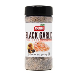 Badia Black Garlic Pink Salt, 9 oz - Pink Himalayan Salt with Black Garlic, All Purpose Seasoning for Meats, Vegetables, Seafood, Gluten Free