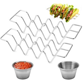 LONGHAO 2 + 2 Pieces Taco Holder Set Taco Holder Stainless Steel Taco Holder Taco Holder Set, Each Can Hold Up To 4 Tortillas, Sandwiches, Bread (#1)
