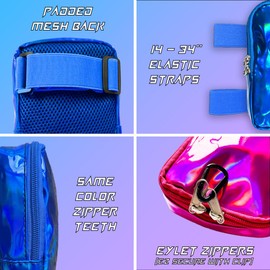 Holographic Thigh Bag No-Slip-Padded Backing - Inner Pockets & Double Zipper Carnival Thigh Bag for Women - Iridescent Leg Bag - Reflective Phone Holder (Blue)