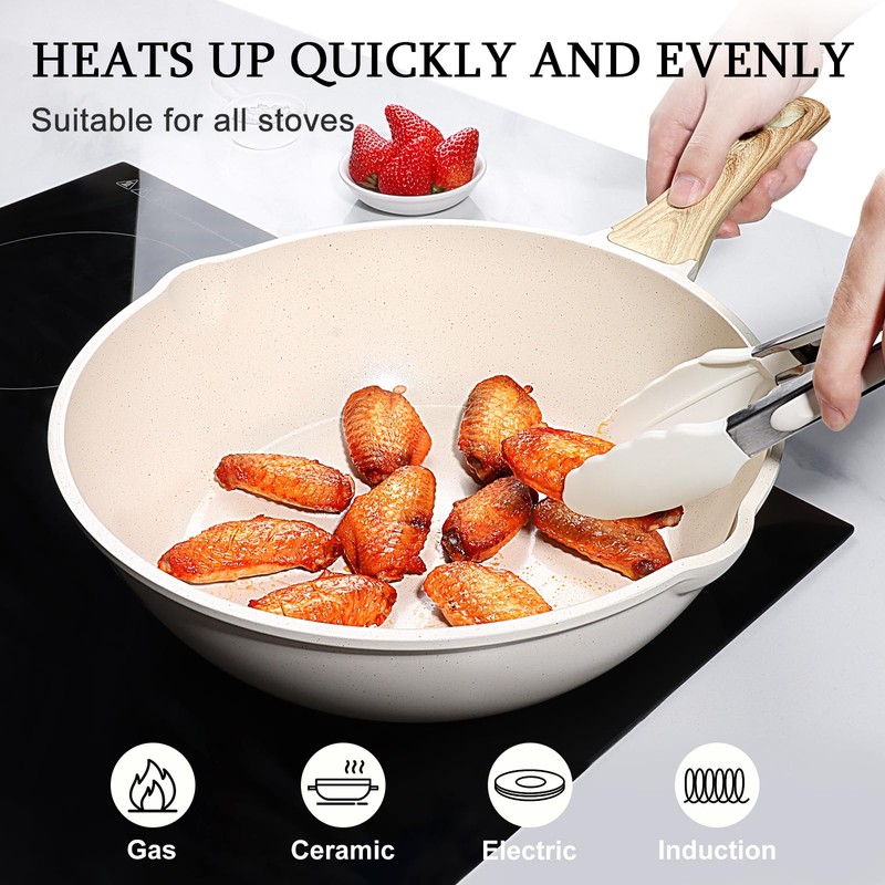 GiPP Ceramic Nonstick Deep Frying Pan Skillet, 12" Saute Pan