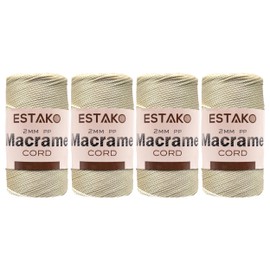 Estako 2 mm PP Polyester Macrame Cord (4 Skeins Pack) 100% Polypropylene Perfect Supplies for DIY Crafts Wall Hanging, Plant Hangers, Knitting (4 x 7 Oz) / (4 x 246 Yrds) (3023 - Wheat)