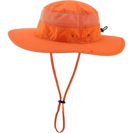 Outdoor Mesh Sun Hat Wide Brim UV Sun Protection Hat Fishing Hiking Hat - Color: orange, Size: Large