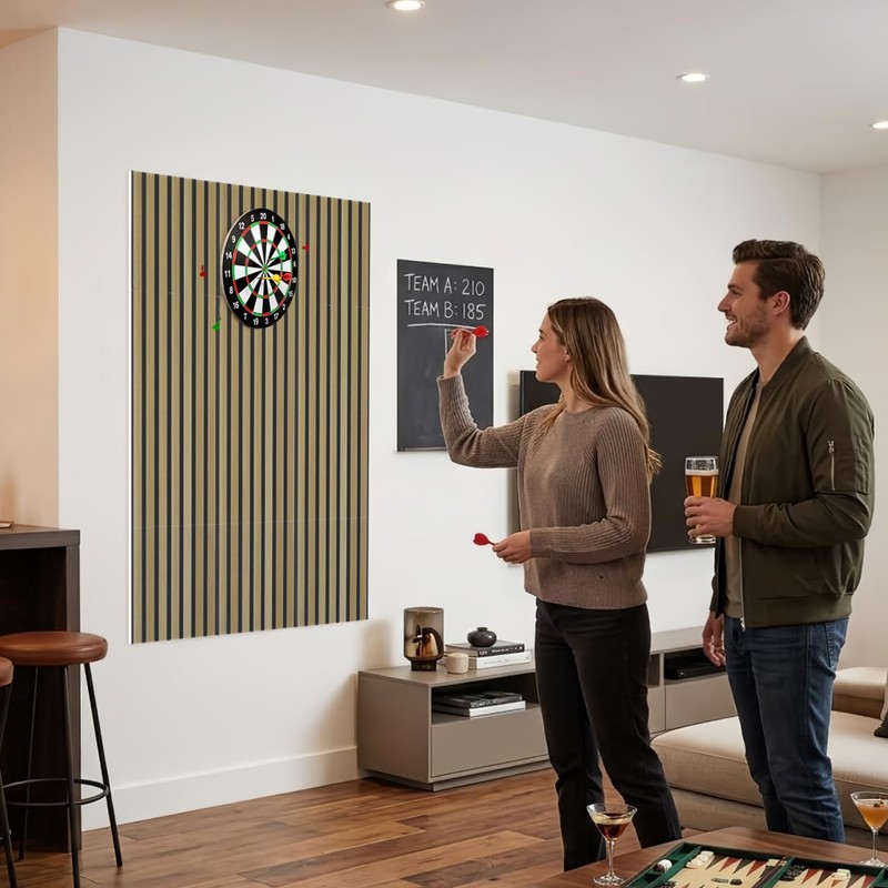 TEHAUX Felt Dart Board Wall Protector, Wood Grain Foldable Square