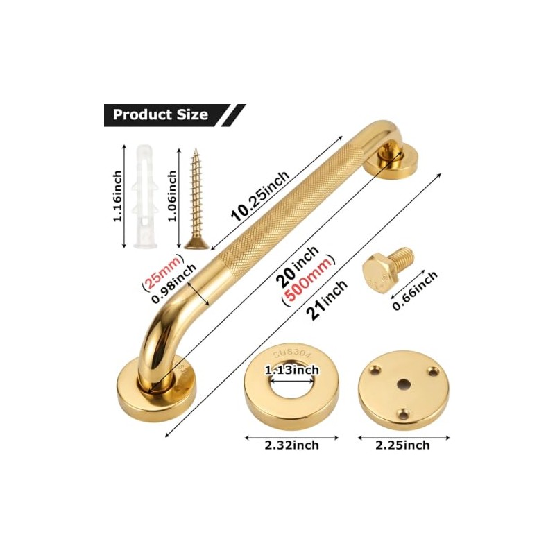 2 Pack 500mm 20inch Grab Bar Rail, 304 Stainless Anti