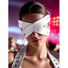 Hermoli Leather Goth Eye Mask, Black Punk Cosplay Costume Accessory, with adjustable buckle (Black White)