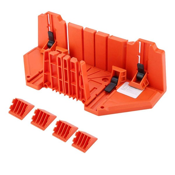 Saw Mitre Box, 0°/22.5°/45°/90° Clamping Mitre Box 4 Types Saw Storage Miter Box ABS Plastic Wooden Cutting Tool for Miter Pruning Manual Hardware Box Woodworking 14 x 4.3 x 5.9inch Orange