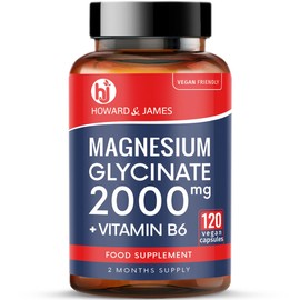Magnesium Glycinate 2000mg (400mg Elemental) with Vitamin B6, Chelated High Absorption Bisglycinate – 120 Vegan Capsules (2-Month Supply) – UK Made – Howard & James