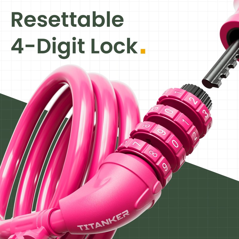 Titanker Bike Lock, 4 Feet Security Resettable Combination Coiling Bike