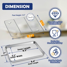 9 Inch Baking Sheet Pan with Rack Set, Joyfair Stainless Steel Toaster Oven Pans Tray & Cooling Racks for Cookie/Jelly Roll/Bacon/Meat, Commercial Metal & Rust-free, Dishwasher Safe