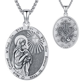 DRINSPER Miraculous Medal Virgin Mary Necklace for Women Men 925 Sterling Silver Virgen Maria Virgen De Guadalupe Pendant Blessed Mother Mary Catholic Religious Amulet Charm Jewelry Gift, catholic