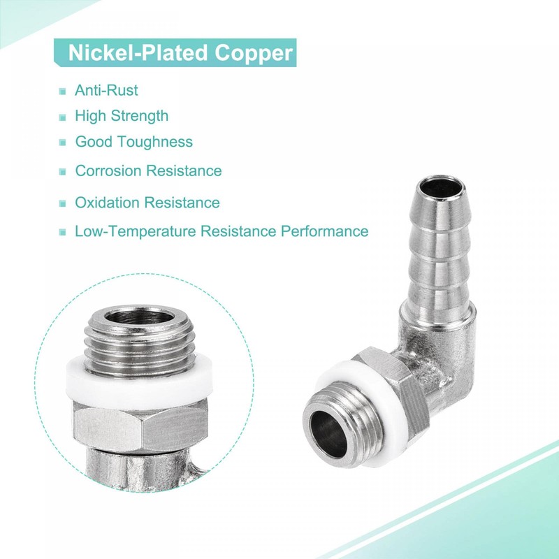 sourcing map Nickel-Plated Copper Hose Barb Fitting Elbow 6mm Barbed