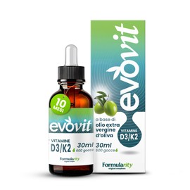 EVOVIT VITAMIN D3 K2 10 Monate haltbar - in kaltgepresstem italienischen nativem Olivenöl extra, hoch bioverfügbares natürliches Ergänzungsmittel | Made in Italy 30ml