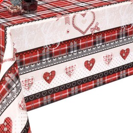 Decoser Durable Vinyl Tablecloth Flannel Backed Easy Clean Waterproof Plastic Rectangle 55" x 71" Tablecloth for Christmas Valentine's Day