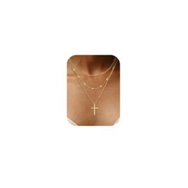 FIOROYAL Gold Women's Multilayer Necklace with 14K Gold Plated Choker Chain Cross Chain Gold Butterfly Bows Round Pendant Chain for Women Girls, copper